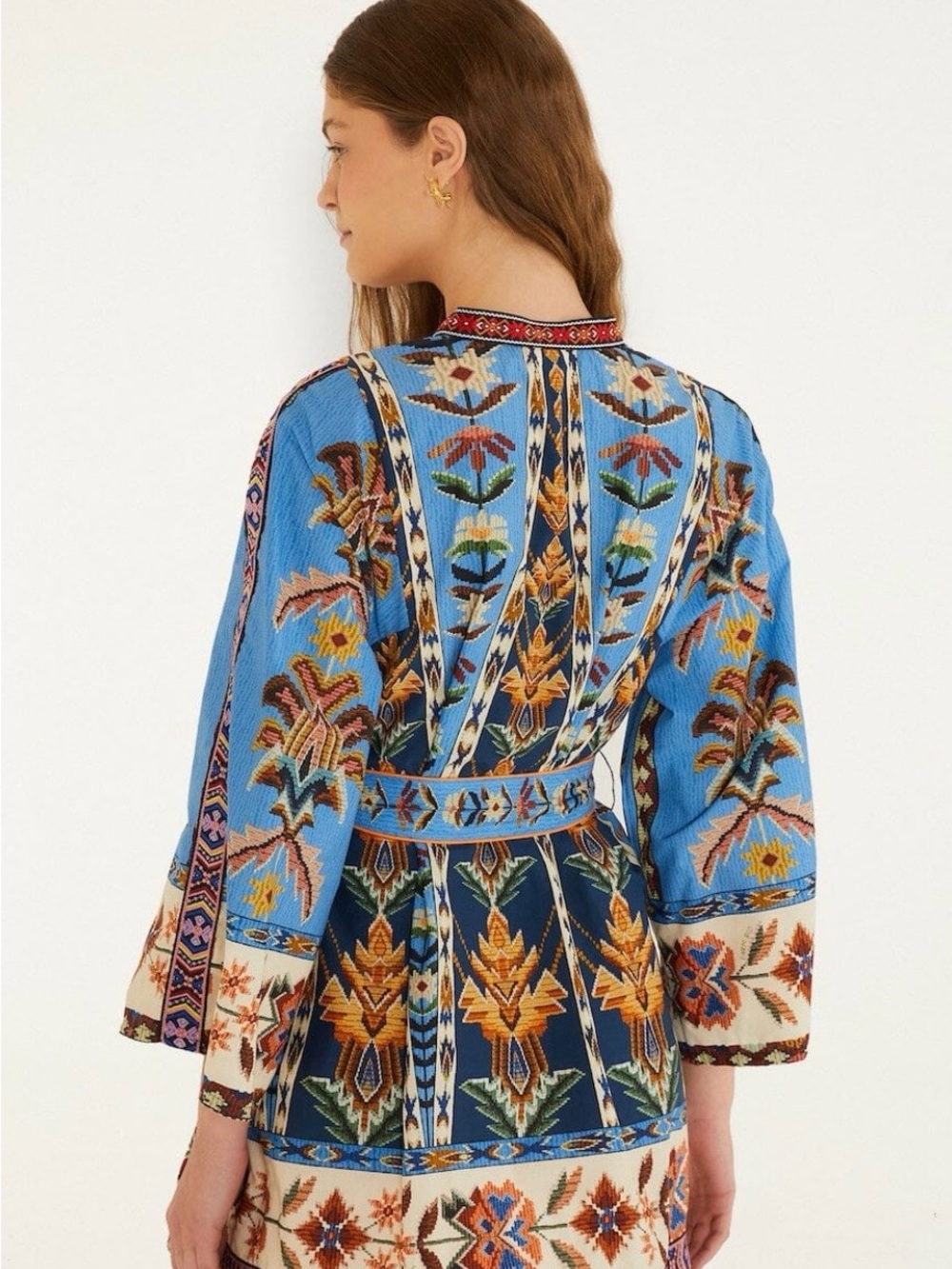 FARM Rio Embroidered Tapestry Blue Mini Dress M NWT - Picture 3 of 5